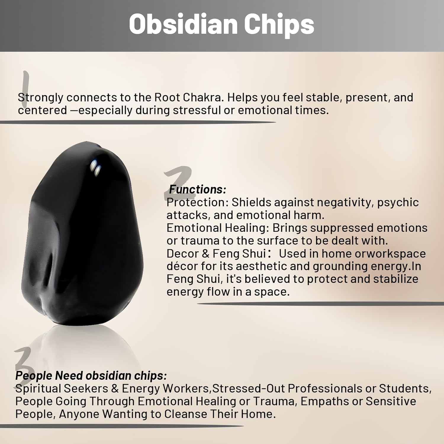 1.1lb Natural Crushed Obsidian Crystal Tumbled Chips-Healing Crystals Chips Bulk, Crushed Crystal Gemstones for Crafts, Beautiful Package for Gift (Obsidian)