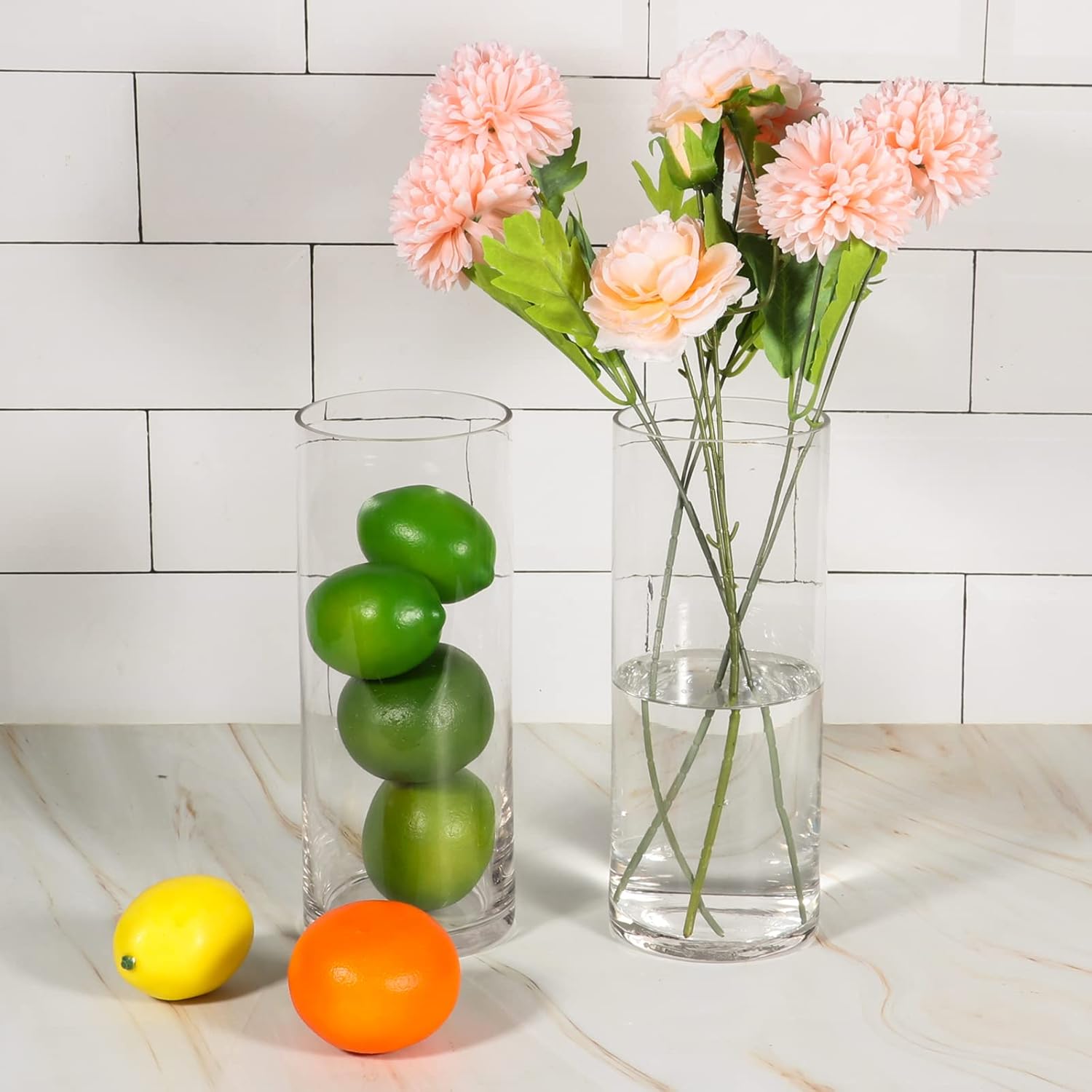 10 Inch Tall Cylinder Vases,Set of 3 Glass Vase for Centerpieces,Clear Flower Vase Decorative Floral Vase for Home Decor,Candle Holder,Wedding Favors(4" W X 10" H)