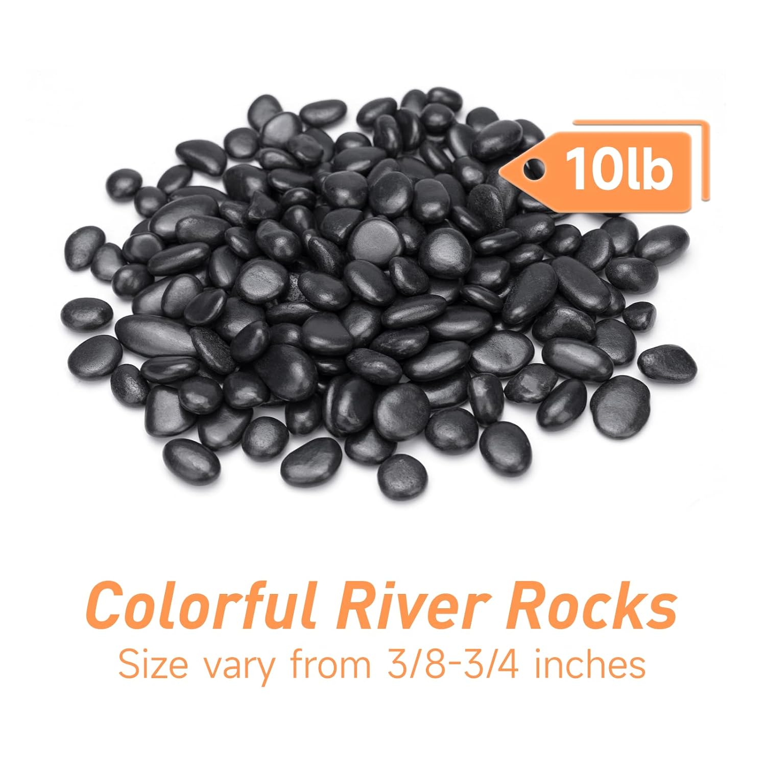 10 lbs Black Pebbles for Indoor Plants, Succulent, Bamboo, Vase, 3/8" Plant Rocks for Pots Indoor, Small River Rocks Decorative Pea Gravel, Highly Polished