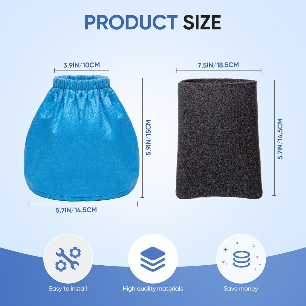 10 Pack VRC2 Cloth Filters + 4 Pack VFF21 Foam Filter Kit Compatible with Vacmaster 1.5 to 3.2 Gallon Wet/Dry Vacuums, Also Fit for Armor All 2.5 Gallon Shop Vacuums AA155 AA256 AA255