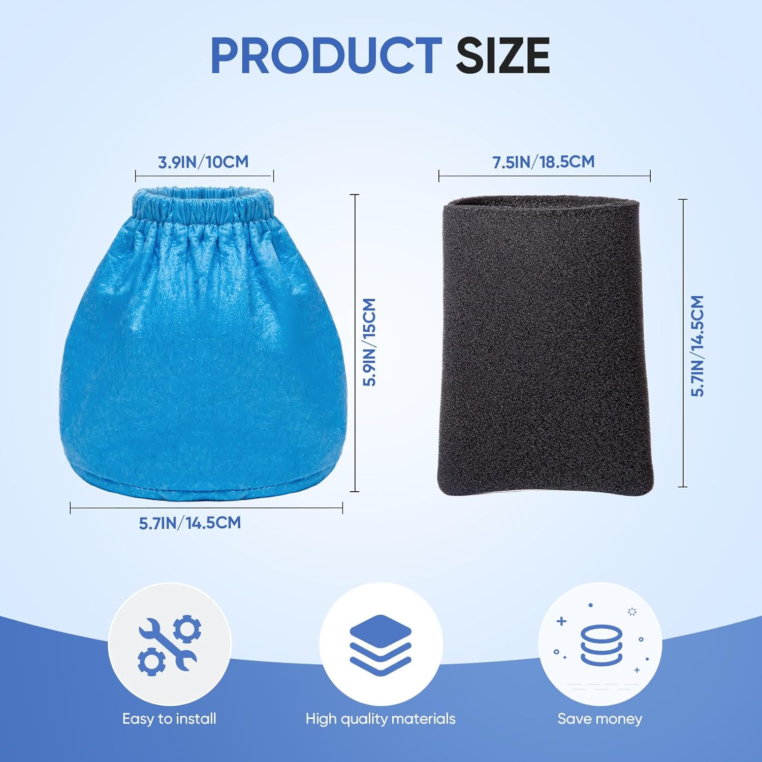 10 Pack VRC2 Cloth Filters + 4 Pack VFF21 Foam Filter Kit Compatible with Vacmaster 1.5 to 3.2 Gallon Wet/Dry Vacuums, Also Fit for Armor All 2.5 Gallon Shop Vacuums AA155 AA256 AA255