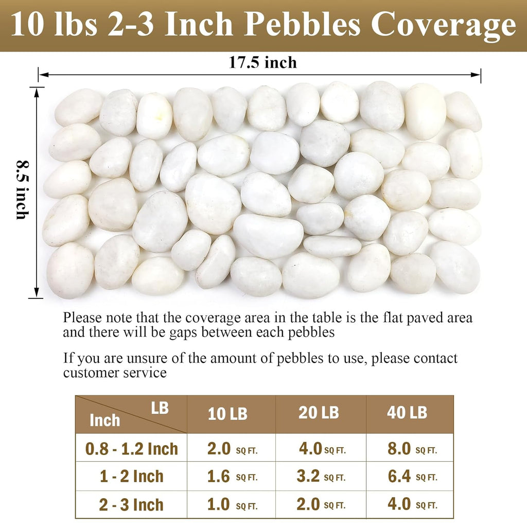 10 lbs Large River Rocks for Landscaping, 2-3 inch Polished White Pebbles for Plants, Decorative White Stones for Planters Vase Aquarium and Outdoor Garden Rocks