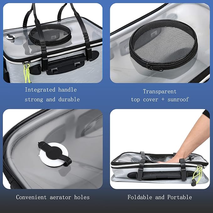 Transparent Lid Fishing Bucket, Portable Foldable Fishing Bucket, Bait Bucket, Fish Bucket, Live Bait Storage. (4 gallons)