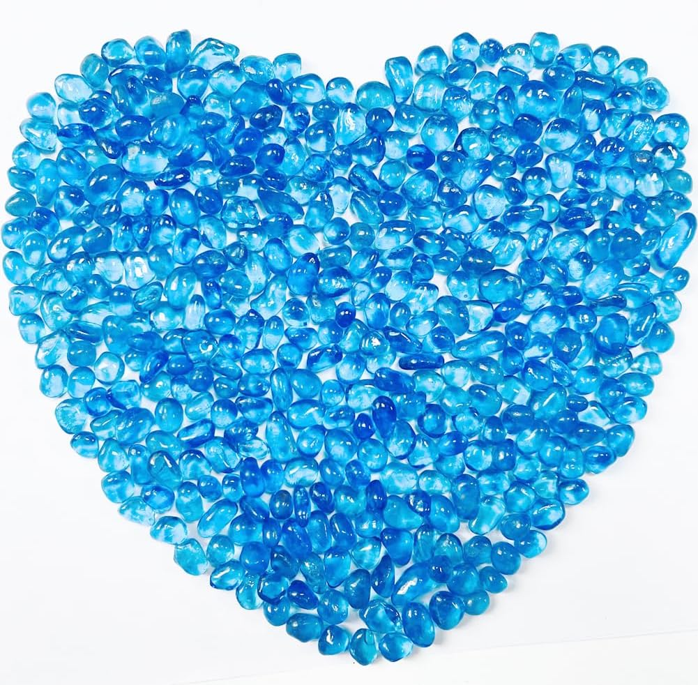 0.88LB Blue Fish Tank Gravel Aquarium Glass Stones Sea Glass Pebbles Aquarium Gravel Rocks Fish Tank Rocks, Beads Pebbles Rock Sand Glass Gems Stones for Vase Filler Fish Turtle Tank Decoration