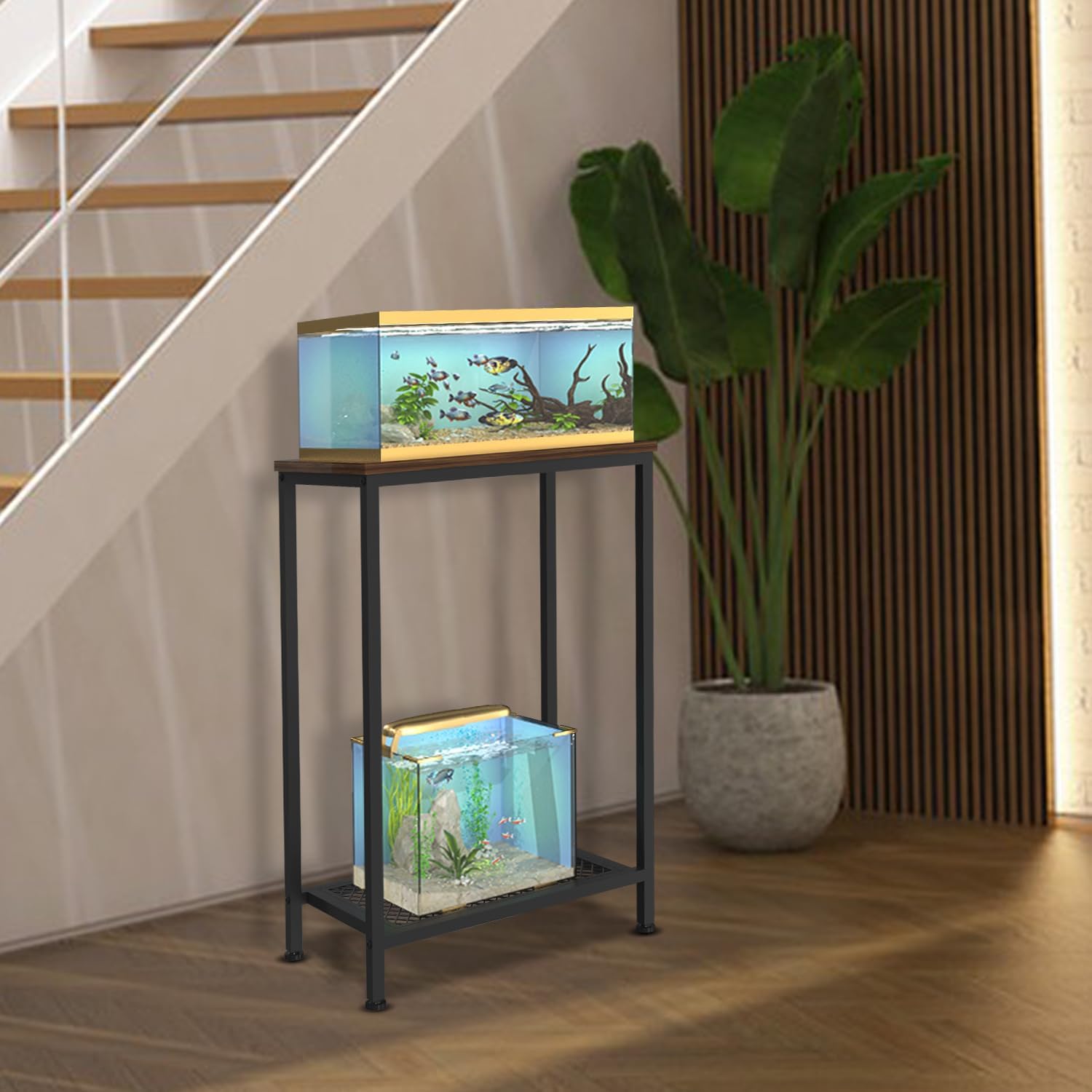 10 Gallon Fish Tank Stand, 2-Tier Small Aquarium Stand, Metal Reptile Breeder Turtle Terrarium Stand Rack Plant Stand for Home Office, Load 350lbs, 20.86" L x 11.81" W x 32.08" H, Black