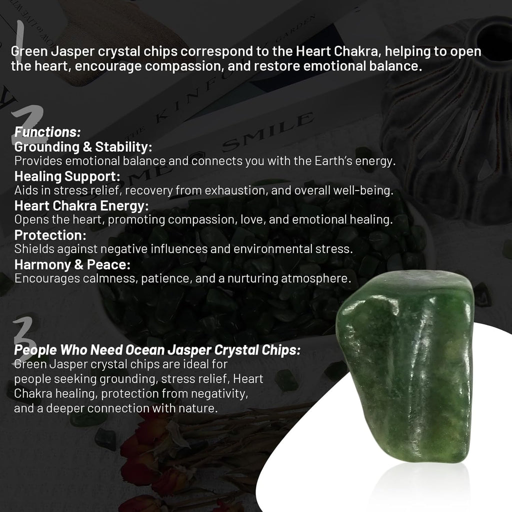 1.1lb Natural Green Jasper Crystal Chips-Healing Crystals Tumbled Chips, Green Jasper Crushed Crystal Gemstones for Crafts, Beautiful Package for Gift