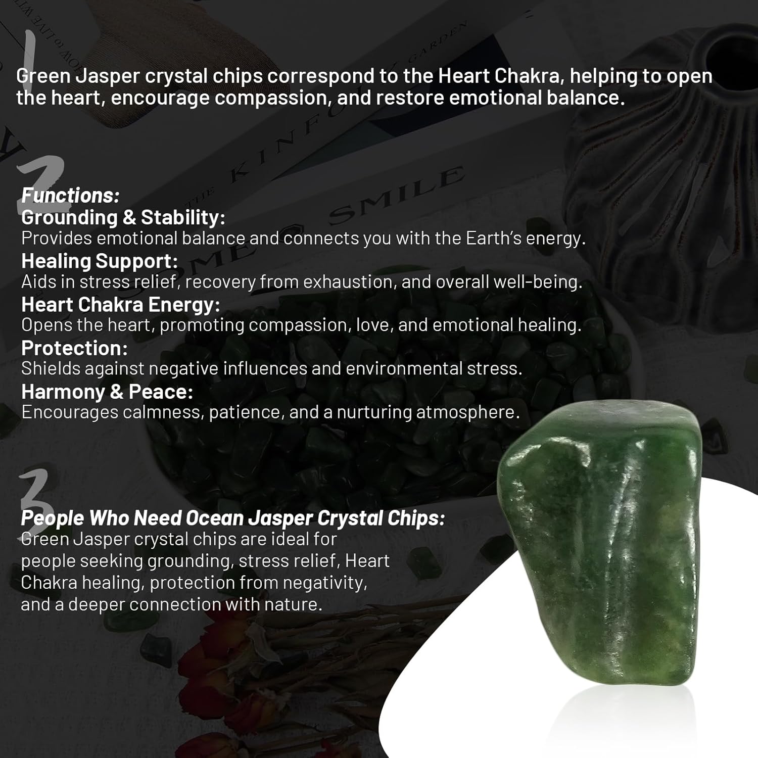 1.1lb Natural Green Jasper Crystal Chips-Healing Crystals Tumbled Chips, Green Jasper Crushed Crystal Gemstones for Crafts, Beautiful Package for Gift