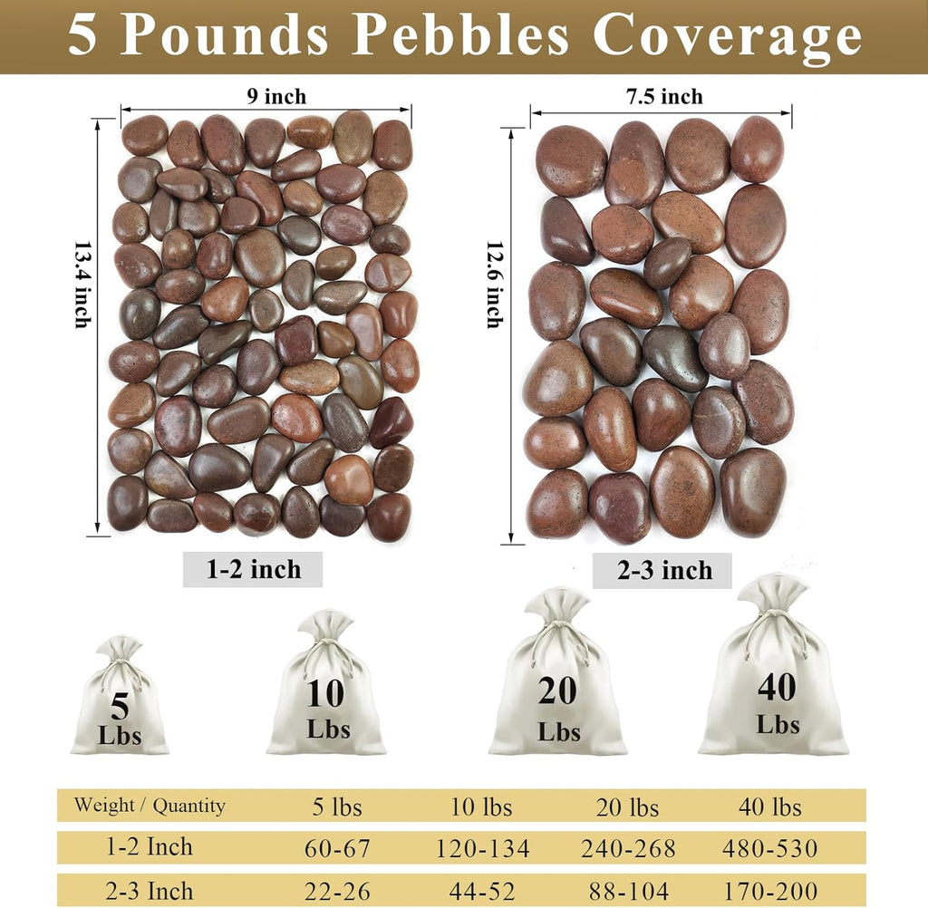 10 lbs Red River Rocks, 2-3 Inch Polished Pebbles for Indoor Plants, Decorative Rocks Stones for Landscaping, Vases, Aquariums, Fountains, Pathways, Backyard and Garden
