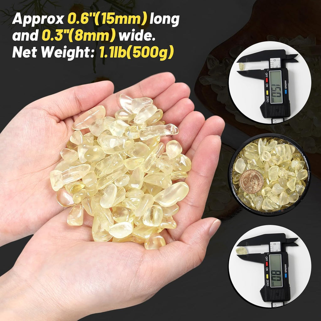1.1lb Natural Crushed Citrine Quartz Lemon Quartz Tumbled Crystal Chips-Citrine Quartz Healing Crystals Bulk, Beautiful Package for Gift
