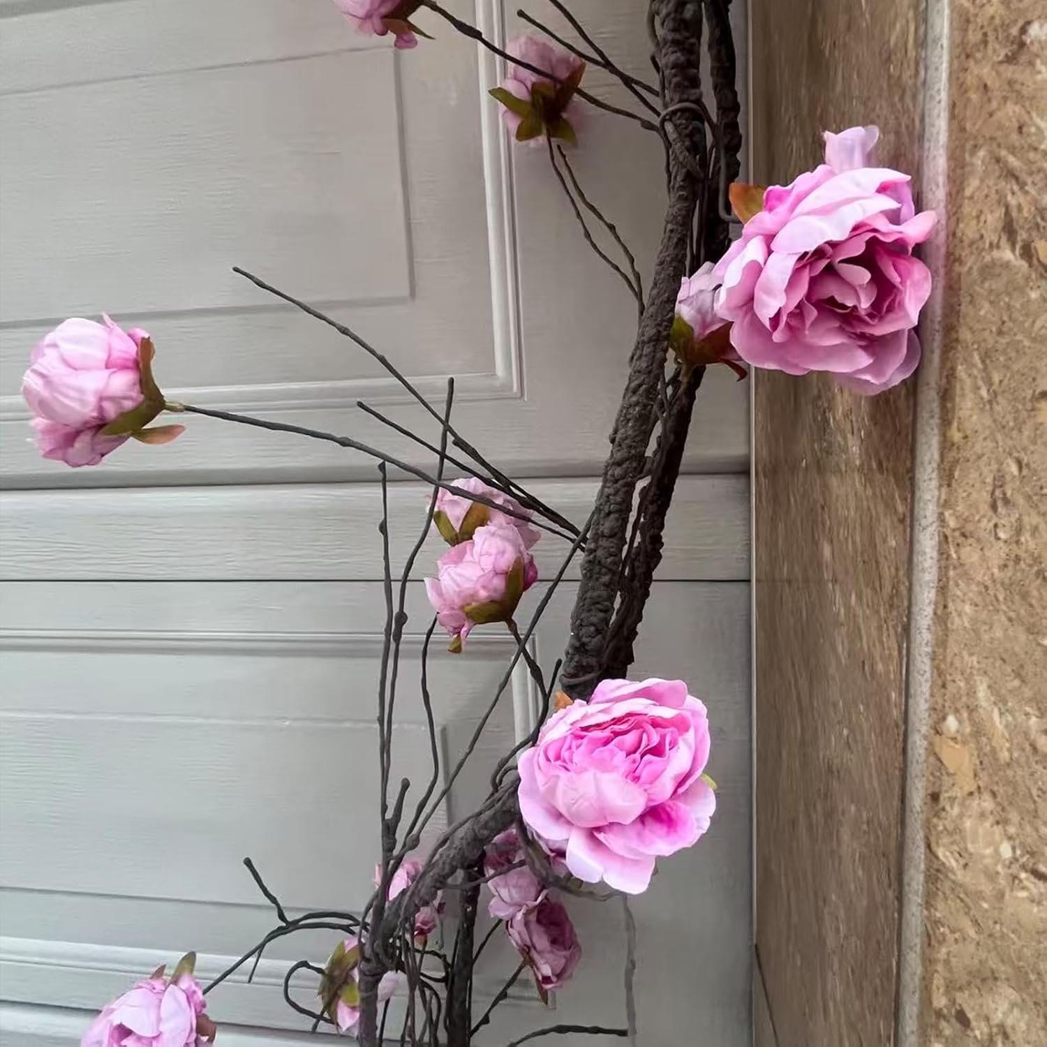 (2pcs) Flexible 118 inch Large Flexible Artificial Tree Fall Vines Twine Wood Branches with Peony Flowers Garland Twig Reptile Climbing Fake Plants for Wedding Arch Christmas Wall Door Hanging