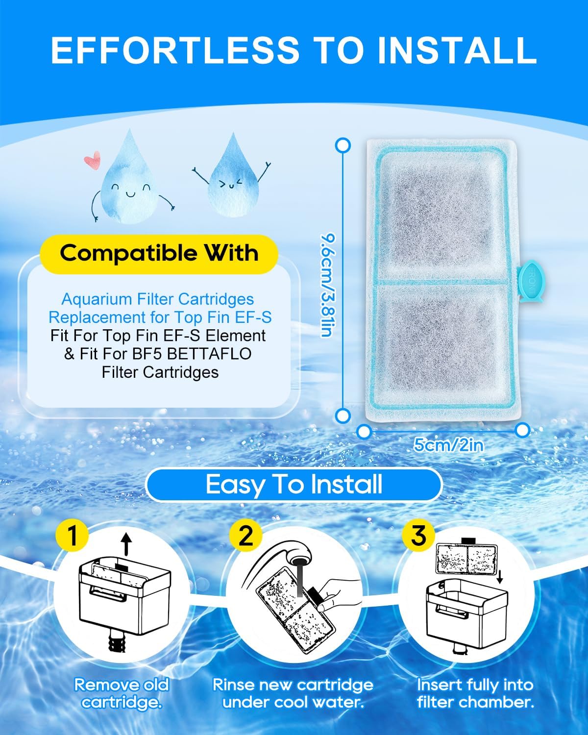 10 Pack Filter Cartridge Compatible with Top Fin EF-S Filter Cartridges, Aquarium Filters for BF5 BETTAFLO, Upgraded EF-S Fish Tank Filters Compatible with Top Fin Aquarium