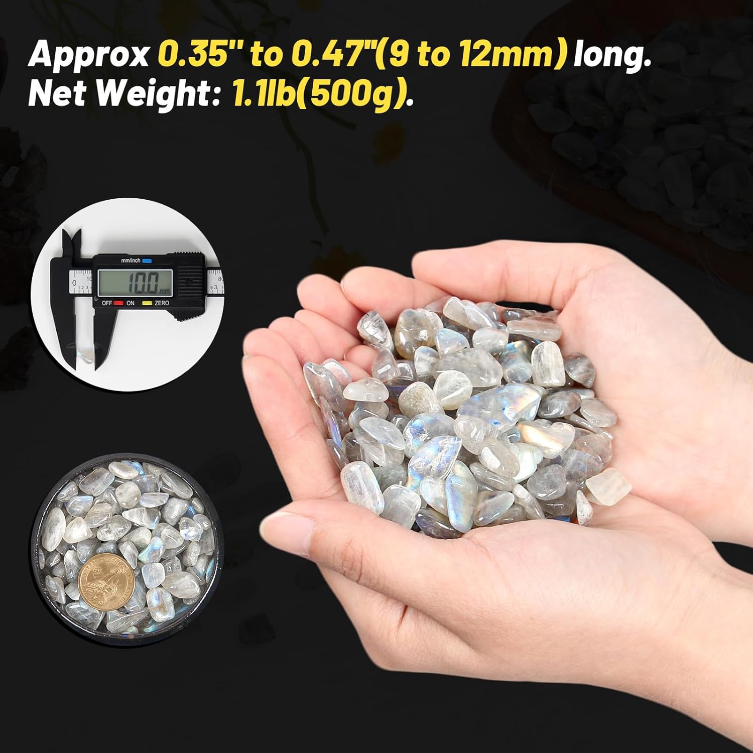 1.1lb Natural Crushed Grey Moonstone Labradorite Crystal Tumbled Chips - Grey Labradorite Healing Crystals Chips Bulk