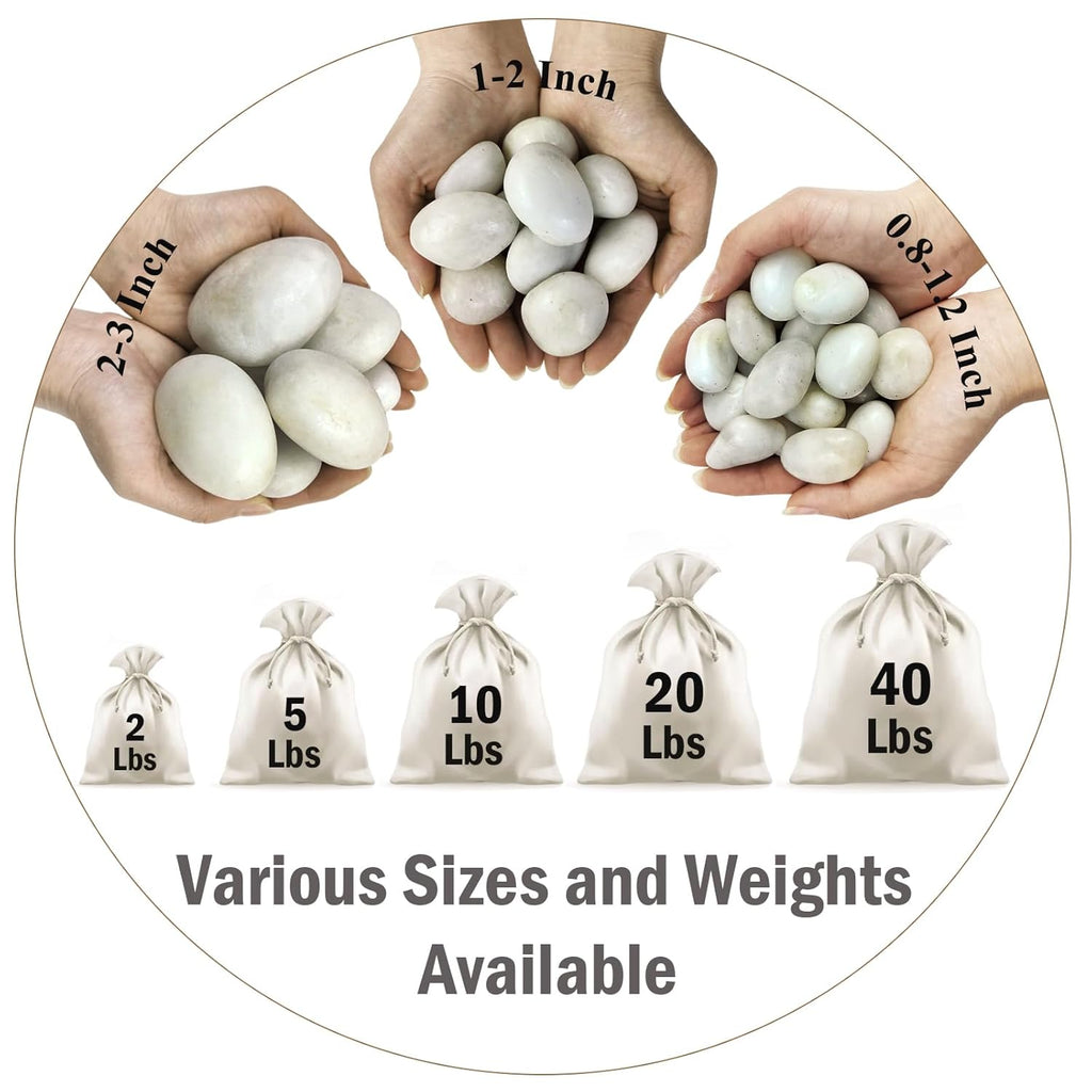 10 lbs White River Rocks, 1-2 Inch Polished Pebbles for Indoor Plants, Decorative White Stones for Plants, Vase, Aquarium, Fish Tank, Landscaping and Garden