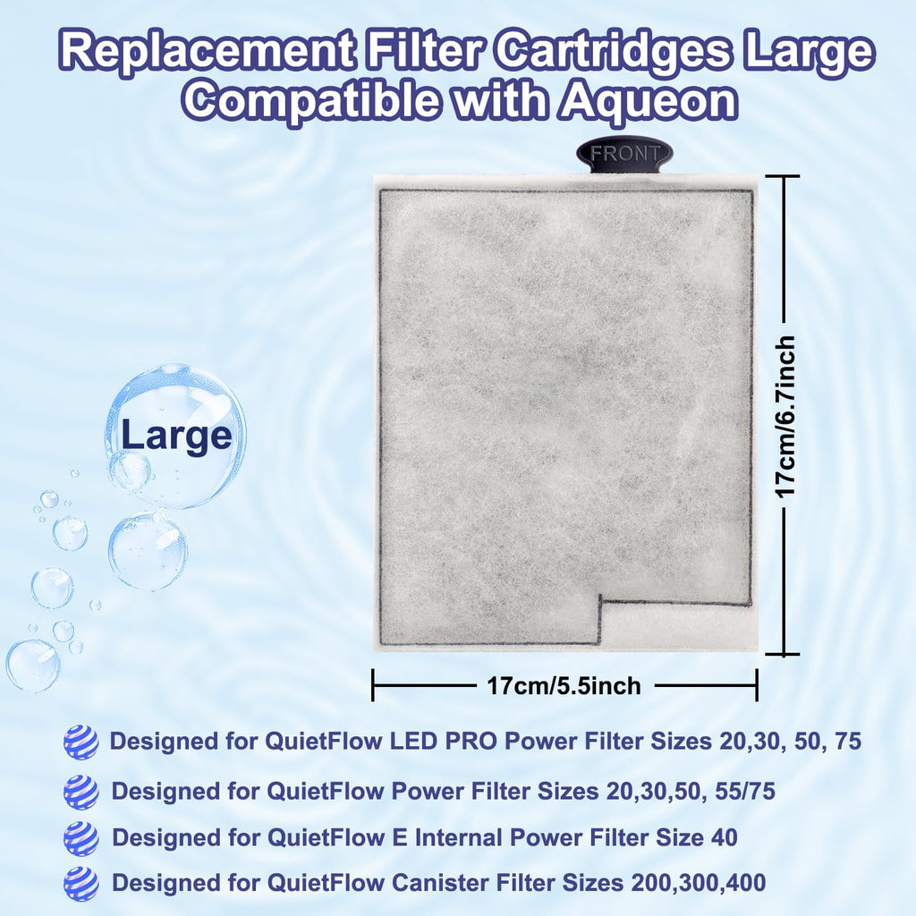 10 Pack Replacement Filter Cartridges Large for Aqueon,Large Filter Compatible with Aqueon QuietFlow Power LED PRO & Power Filter&E Internal Size 40 Canister