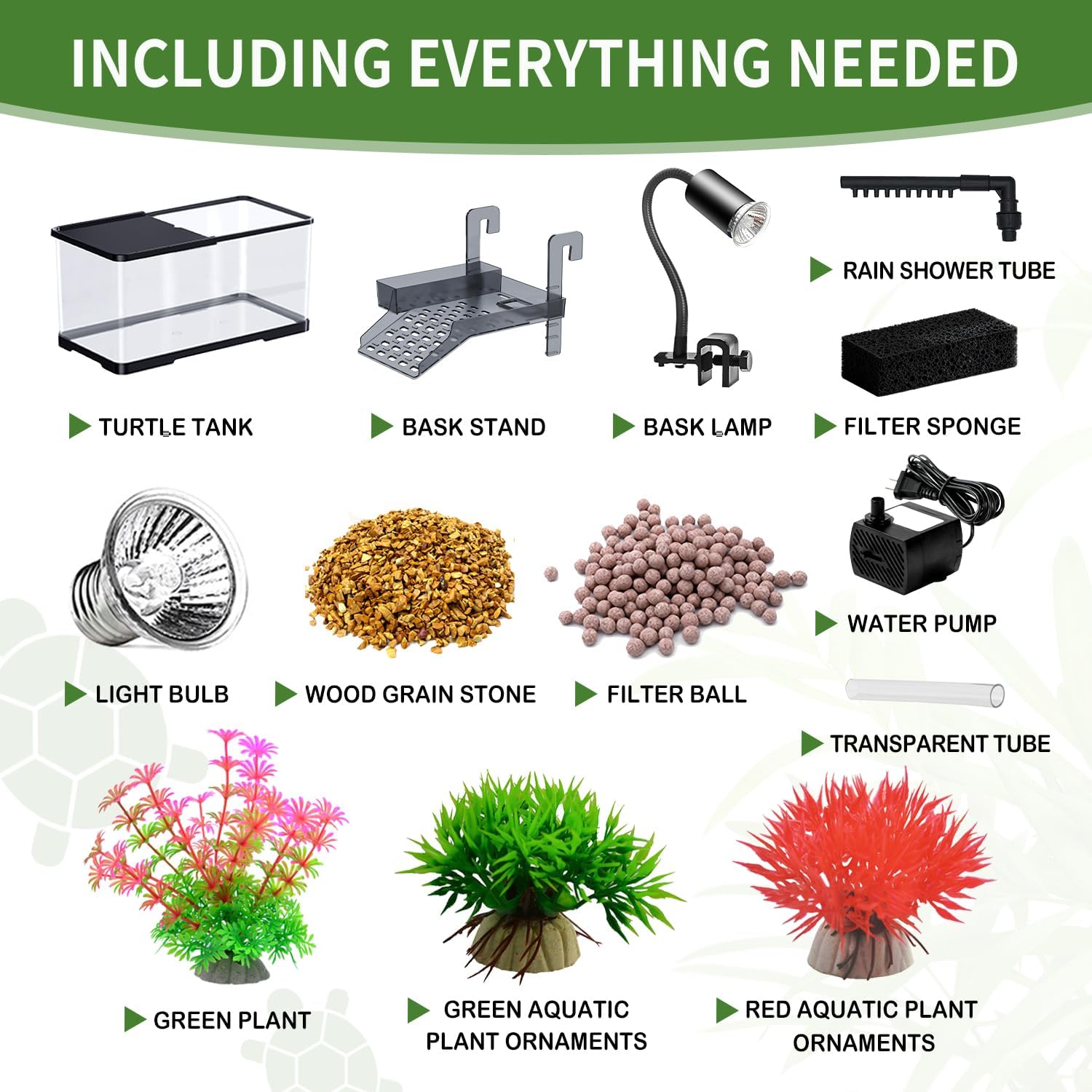 (Tank + Light +Pump + Filter Balls) Turtle Tank Kit, Turtle Tank Starter Kit,Bottom Drainage, Multi-Function Areas for Turtles, Crabs,Fishes, Amphibians,Reptiles. (21.65 x 12.28 x12.28 Inch)