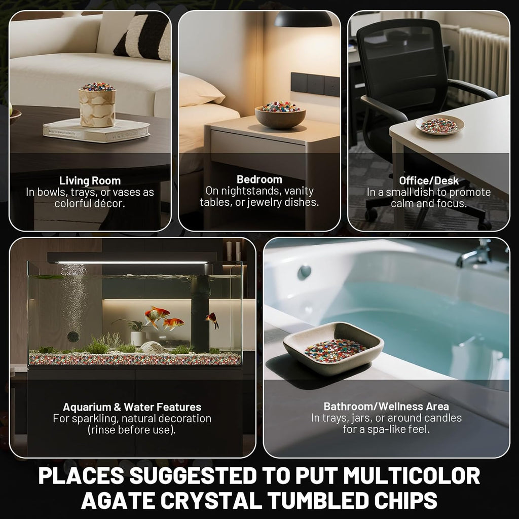 1.1lb Natural Multicolor Agate Crystal Tumbled Chips-Agate Healing Crystals Chips, Crushed Crystal Gemstones for Crafts, Beautiful Package for Gift (Multicolor Agate)