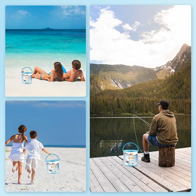 Foldable Small Aquarium Portable Fish Tank Transport Container for Catching and Release Critters, Beach, Pool and Lake (Blue)