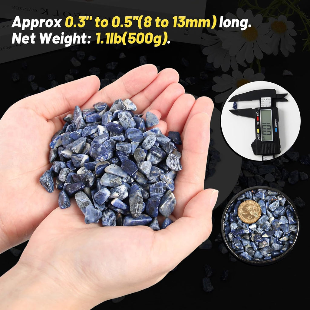 1.1lb Natural Crushed Sodalite Quartz Crystal Tumbled Chips-Sodalite Healing Crystals Chips Bulk, Crushed Crystal Gemstones for Crafts, Beautiful Package for Gift (Sodalite)