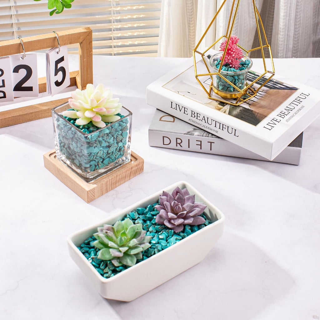 0.5 Lb/230g Blue Howlite Turquoise Crushed Stone Crystal Chips Bulk, Aquarium Gravel Rocks Polished Tumbled Stones Marble for Vases Filler, Garden and Fish Tank Decoration - 7-9mm