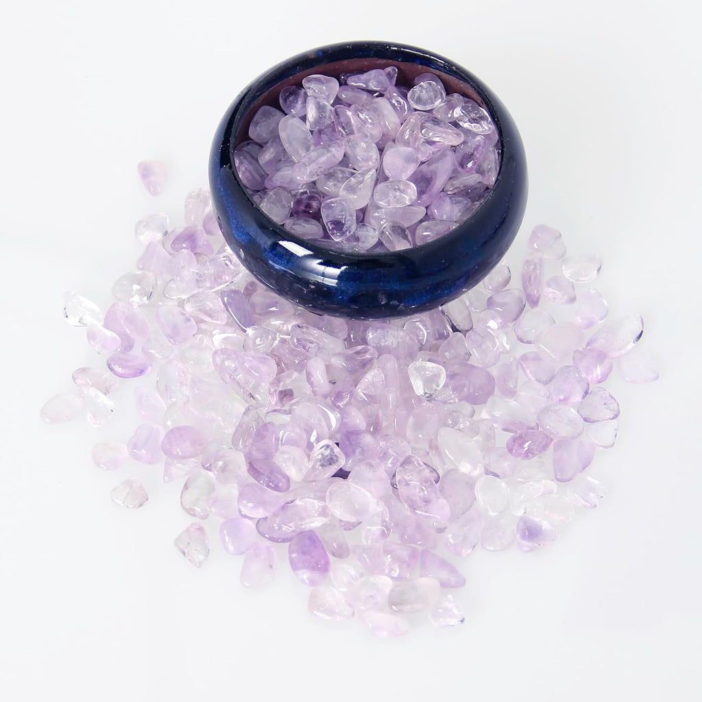 1.1lb Natural Crushed Light Color Amethyst Crystal Tumbled Chips-Healing Crystals Chips Bulk, Crushed Crystal Gemstones for Crafts, Beautiful Package for Gift (Light Color Amethyst)