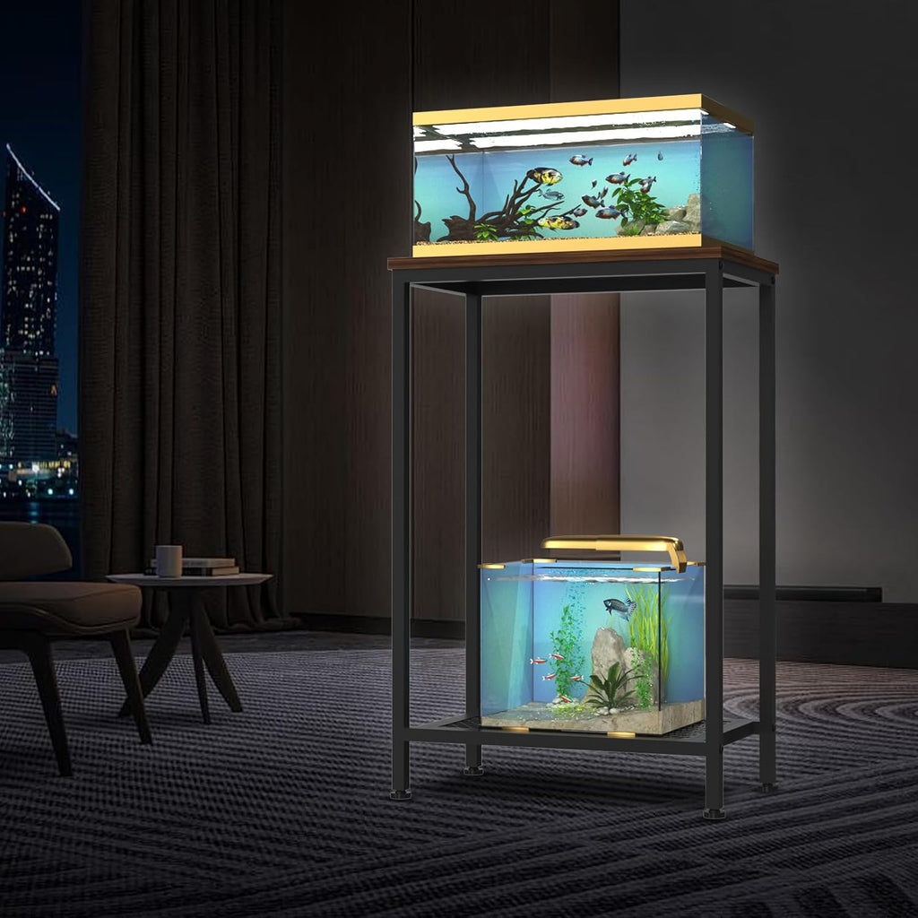 10 Gallon Fish Tank Stand, 2-Tier Small Aquarium Stand, Metal Reptile Breeder Turtle Terrarium Stand Rack Plant Stand for Home Office, Load 350lbs, 20.86" L x 11.81" W x 32.08" H, Black