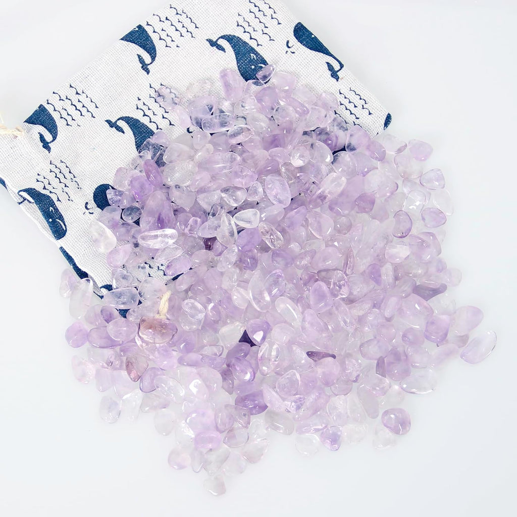 1.1lb Natural Crushed Light Color Amethyst Crystal Tumbled Chips-Healing Crystals Chips Bulk, Crushed Crystal Gemstones for Crafts, Beautiful Package for Gift (Light Color Amethyst)