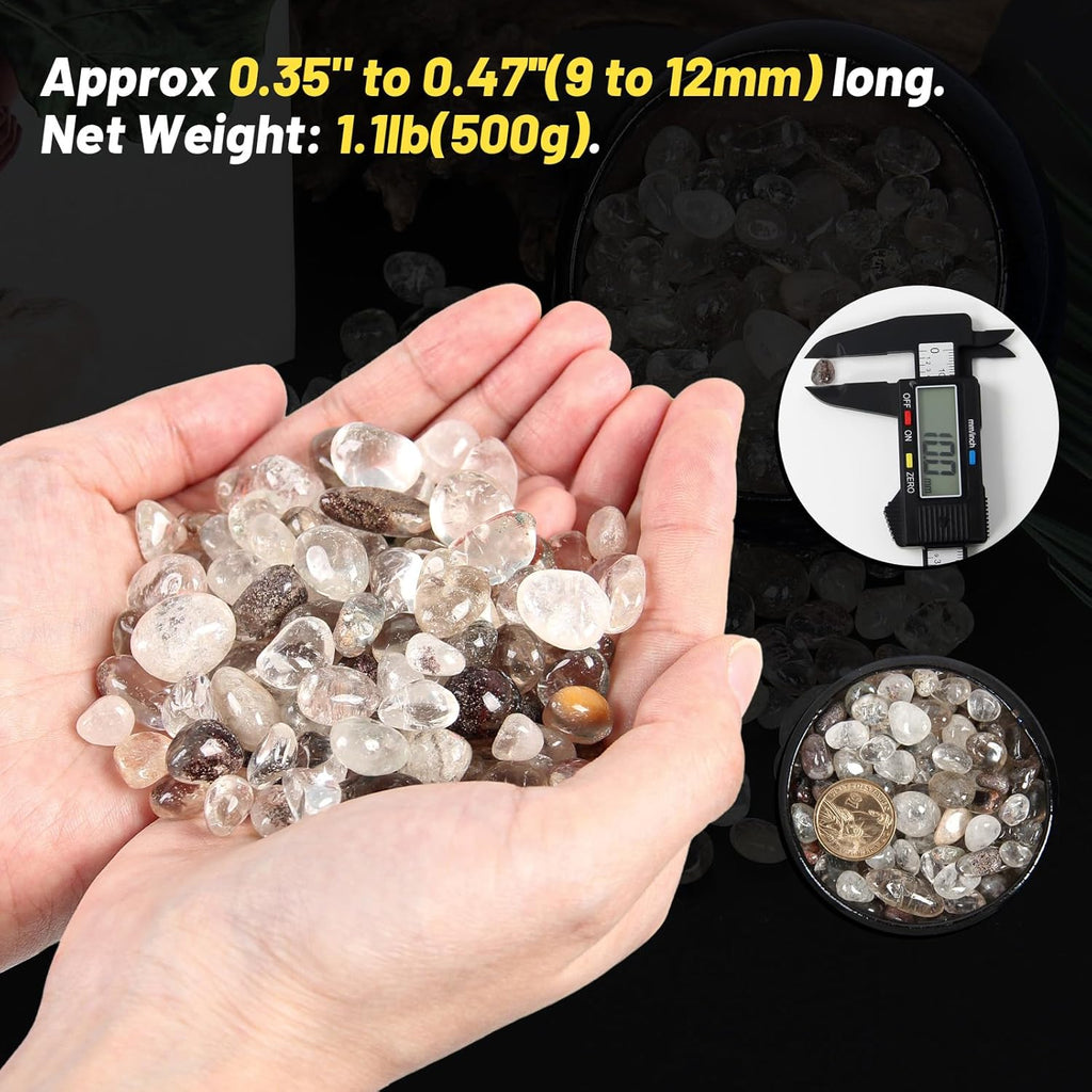 1.1lb Natural Crushed Green Phantom Quartz Crystal Tumbled Chips-Healing Crystals Chips Bulk, Crushed Crystal Gemstones for Crafts, Beautiful Package for Gift (Green Phantom Quartz)