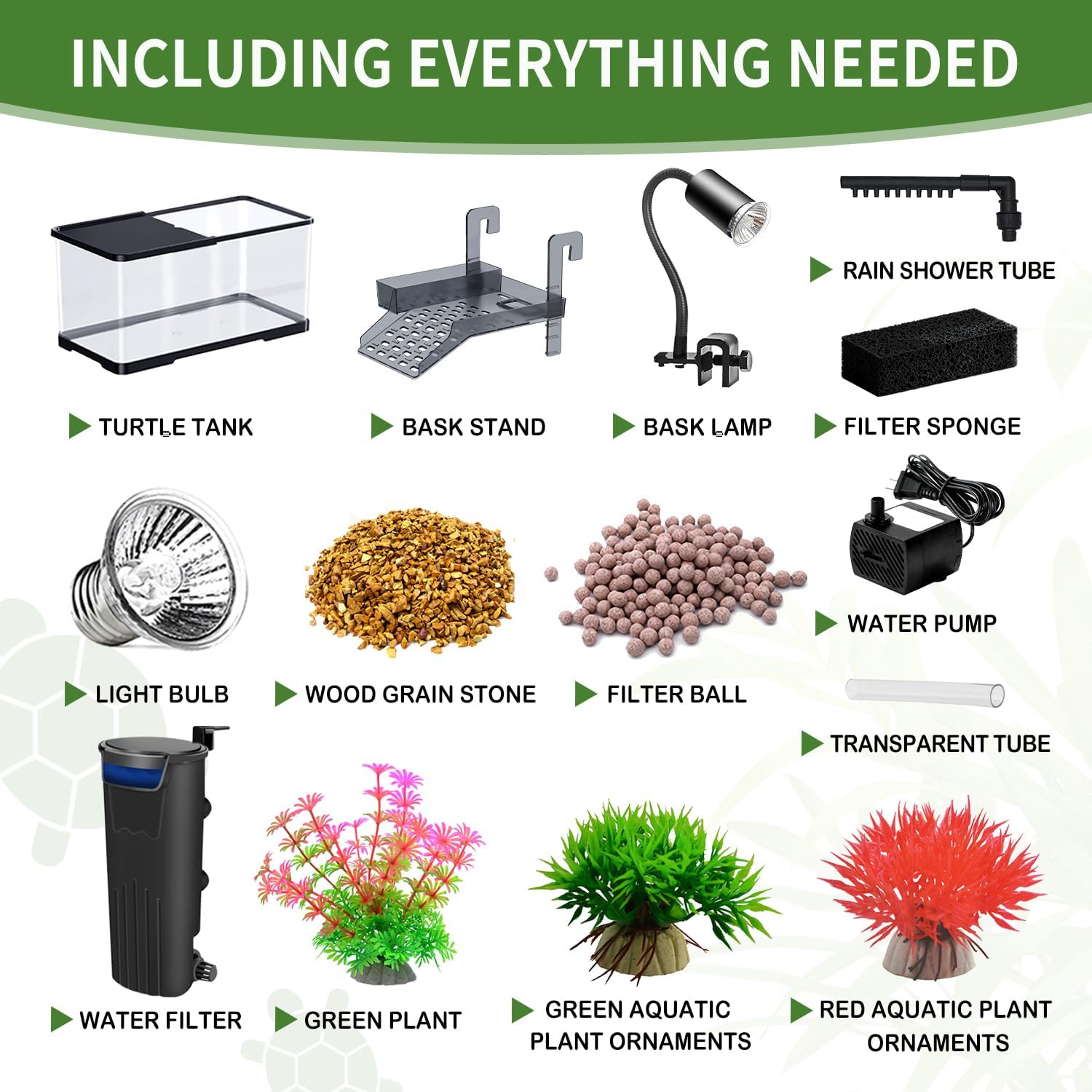 (Tank + Light +Pump + Filter + Filter Balls) Turtle Tank Kit, Turtle Tank Starter Kit,Bottom Drainage, Multi-Function Areas for Turtles, Crabs,Fishes, Amphibians,Reptiles. (21.65 x 12.28 x12.28 Inch)