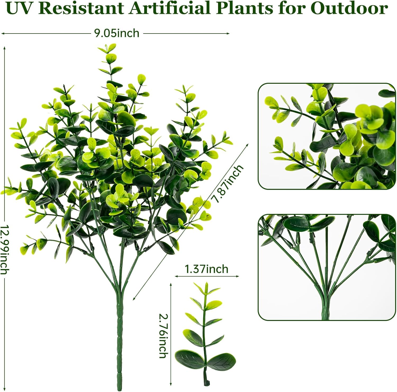 10 Bundles Artificial Plants for Outdoor Fake Plants for Spring Decoration,10 Bundles Faux Eucalyptus Plants for Planter UV Resistant Lifelike for Home Porch Garden（Green）