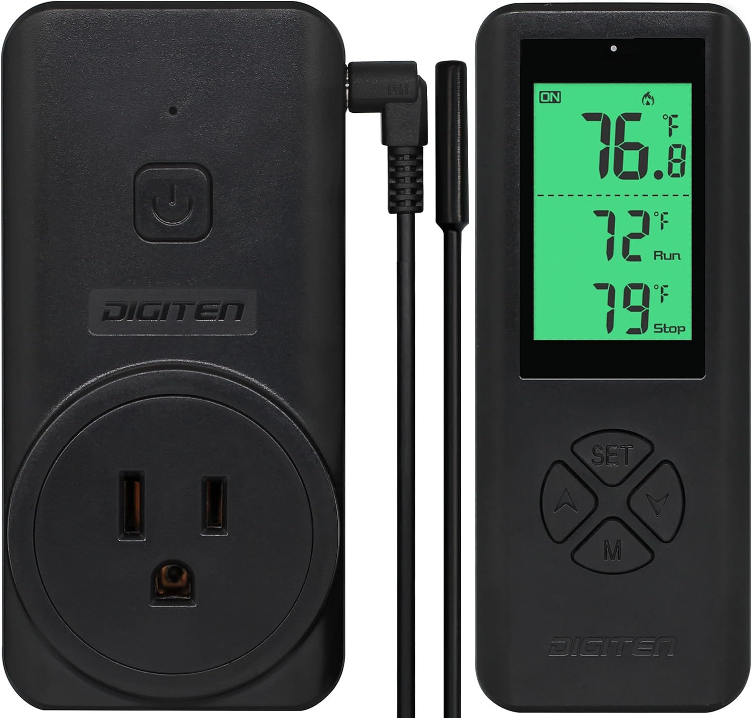 Digital WTC200 Wireless Thermostat Plug-in Temperature Controller Outlet, Remote Temp Controller, Thermometer Heating Cooling Mode for Fan Heater Greenhouse Home Brew Reptile - Black