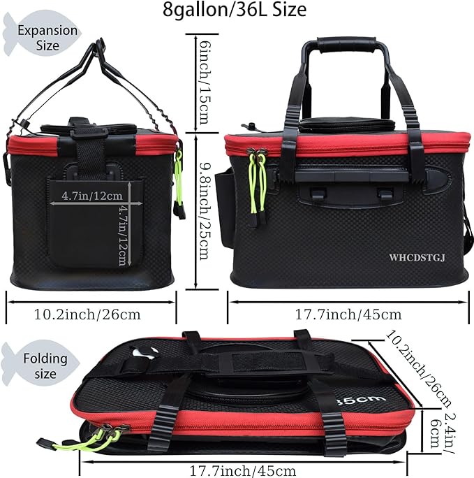 Fishing Bucket, Multifunctional Foldable Portable Fishing Bucket, and 8 Gallon EVA Fish Bucket are Suitable for Storing Live Fish and Fresh Fish Bait. (size8gallon)