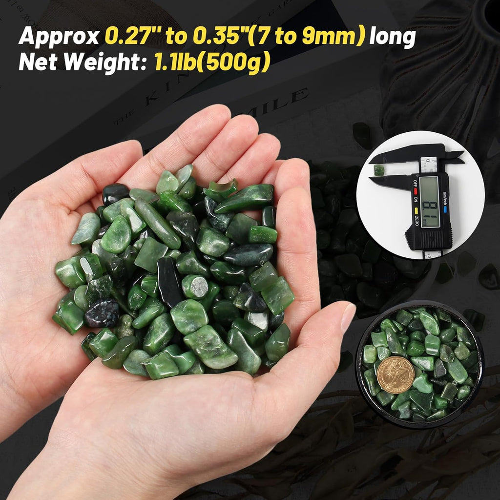 1.1lb Natural Green Jasper Crystal Chips-Healing Crystals Tumbled Chips, Green Jasper Crushed Crystal Gemstones for Crafts, Beautiful Package for Gift