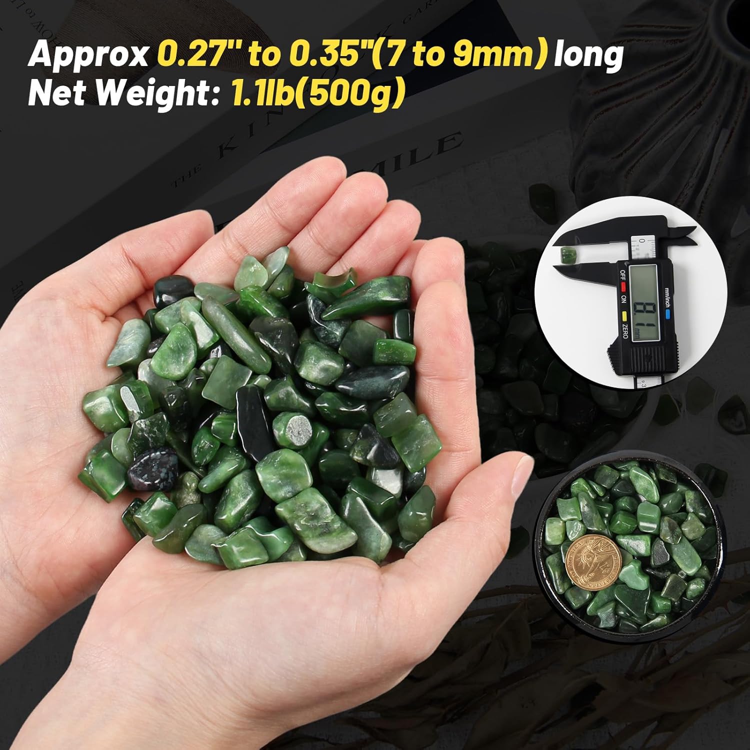 1.1lb Natural Green Jasper Crystal Chips-Healing Crystals Tumbled Chips, Green Jasper Crushed Crystal Gemstones for Crafts, Beautiful Package for Gift