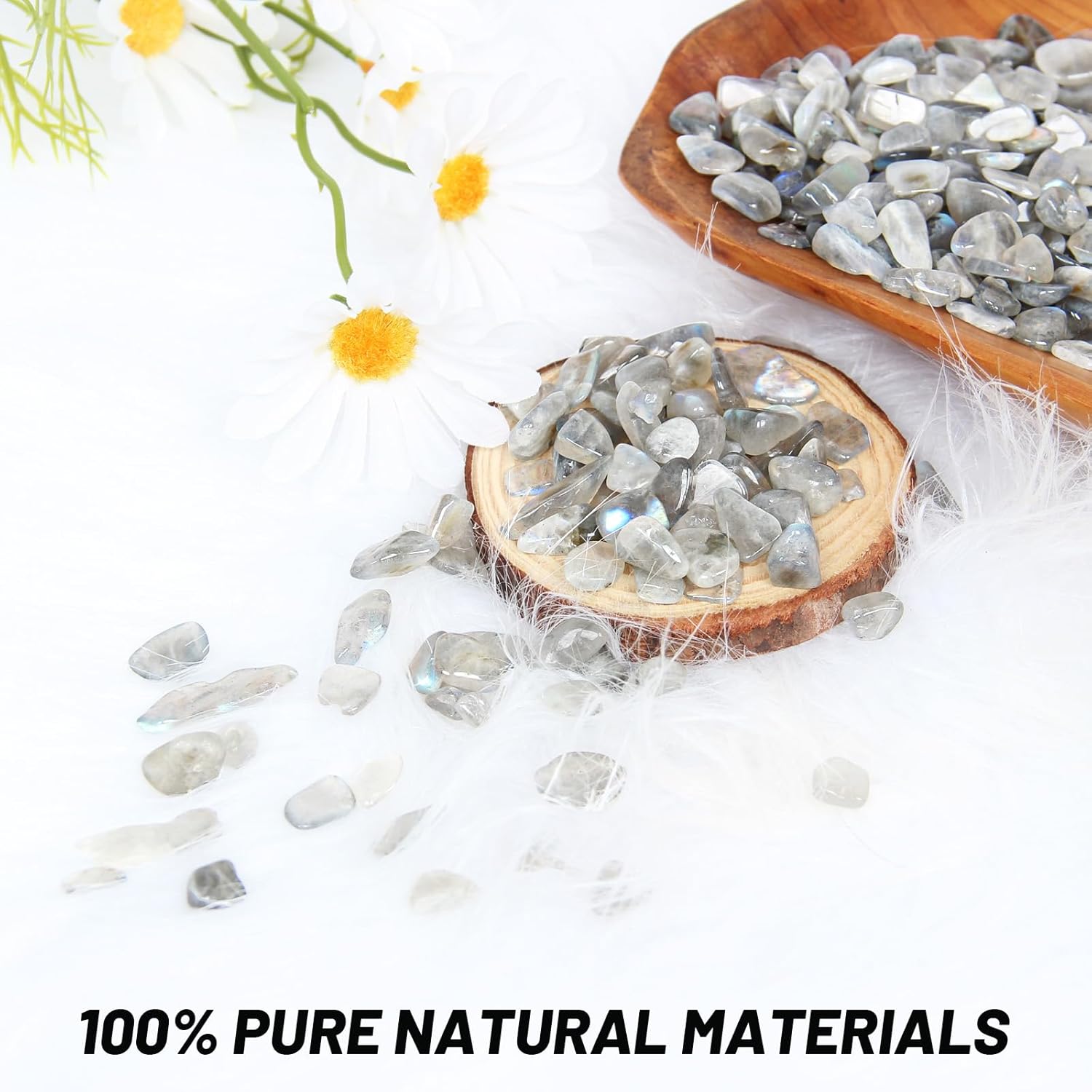 1.1lb Natural Crushed Grey Moonstone Labradorite Crystal Tumbled Chips - Grey Labradorite Healing Crystals Chips Bulk