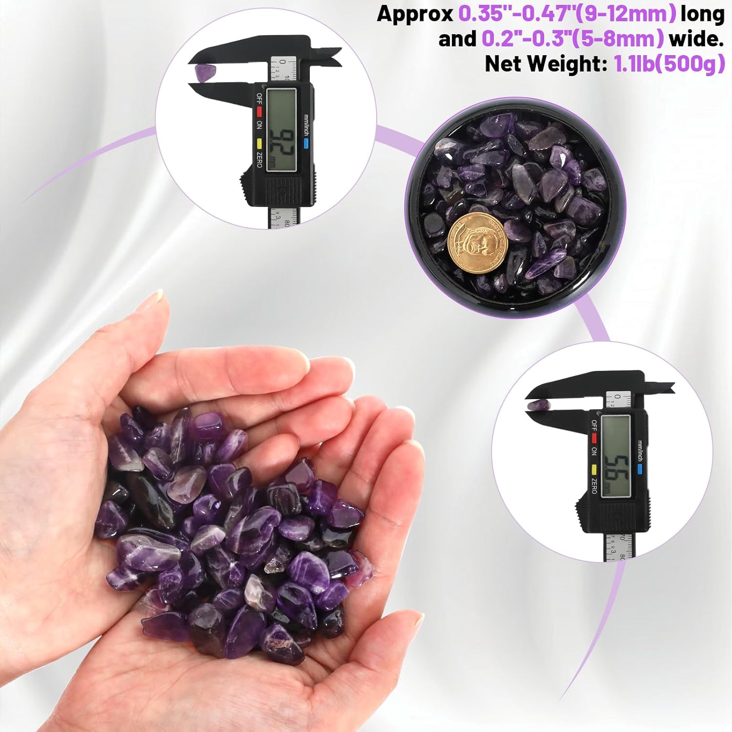 1.1lb Natural Crushed Amethyst Crystal Tumbled Chips-Healing Crystals Chips Bulk, Crushed Crystal Gemstones for Crafts, Beautiful Package for Gift (Amethyst)