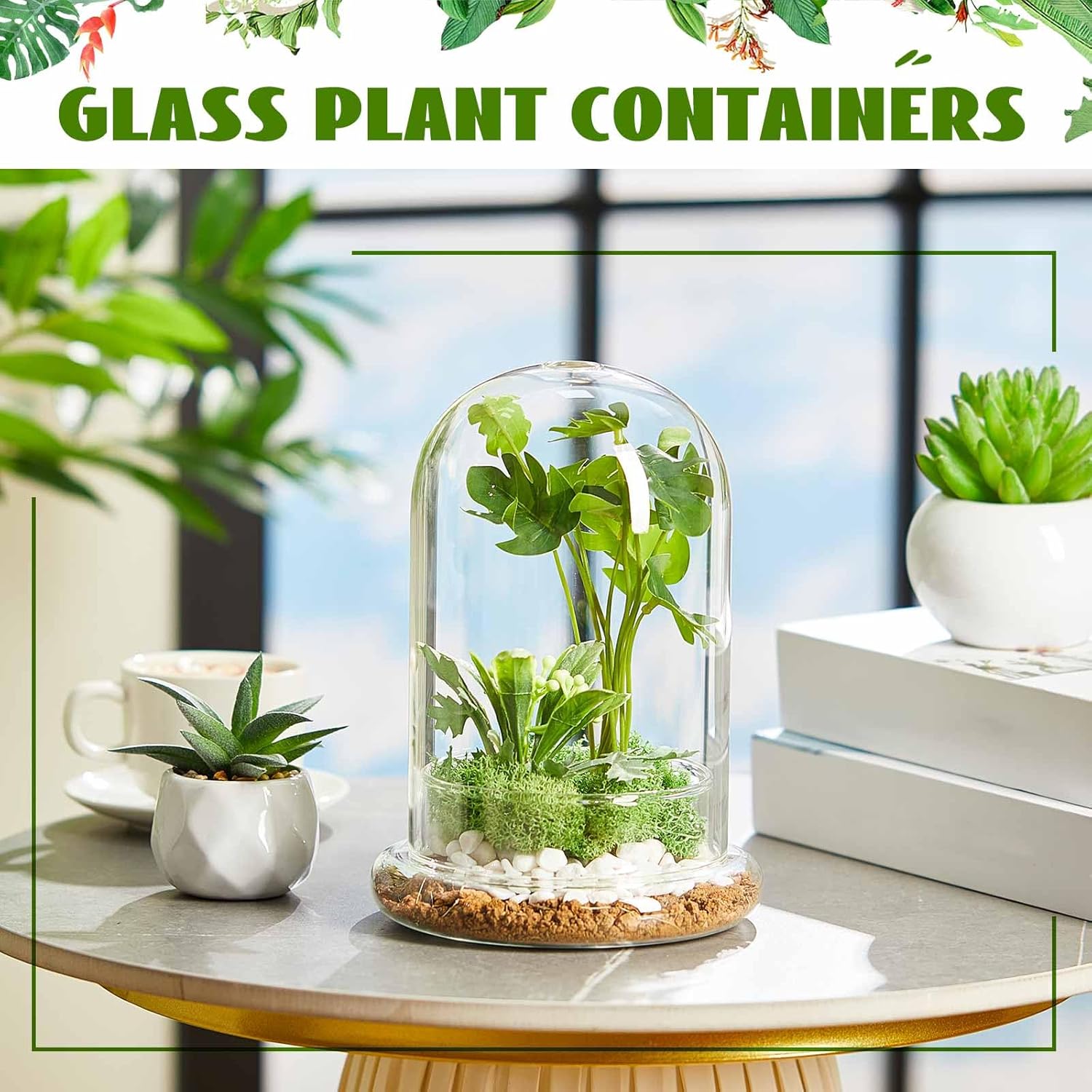 1 Pcs Glass Terrarium 5.9 x 7.9 Inch Terrarium Planter Container Clear Glass Dome Cloche with Airhole and Base for Plant Flower Home Tabletop Display Centerpiece, Plants Not Included