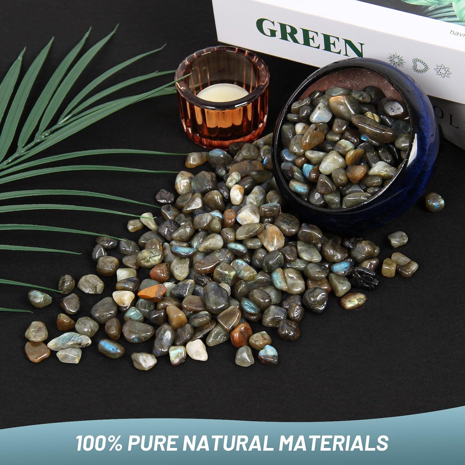 1.1lb Natural Crushed Labradorite Crystal Tumbled Chips-Moonstone Healing Crystals Chips Bulk, Crushed Crystal Gemstones for Crafts, Beautiful Package for Gift(Labradorite)