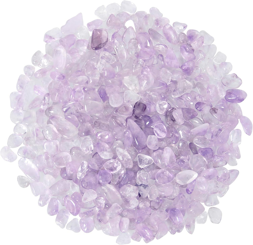 1.1lb Natural Crushed Light Color Amethyst Crystal Tumbled Chips-Healing Crystals Chips Bulk, Crushed Crystal Gemstones for Crafts, Beautiful Package for Gift (Light Color Amethyst)