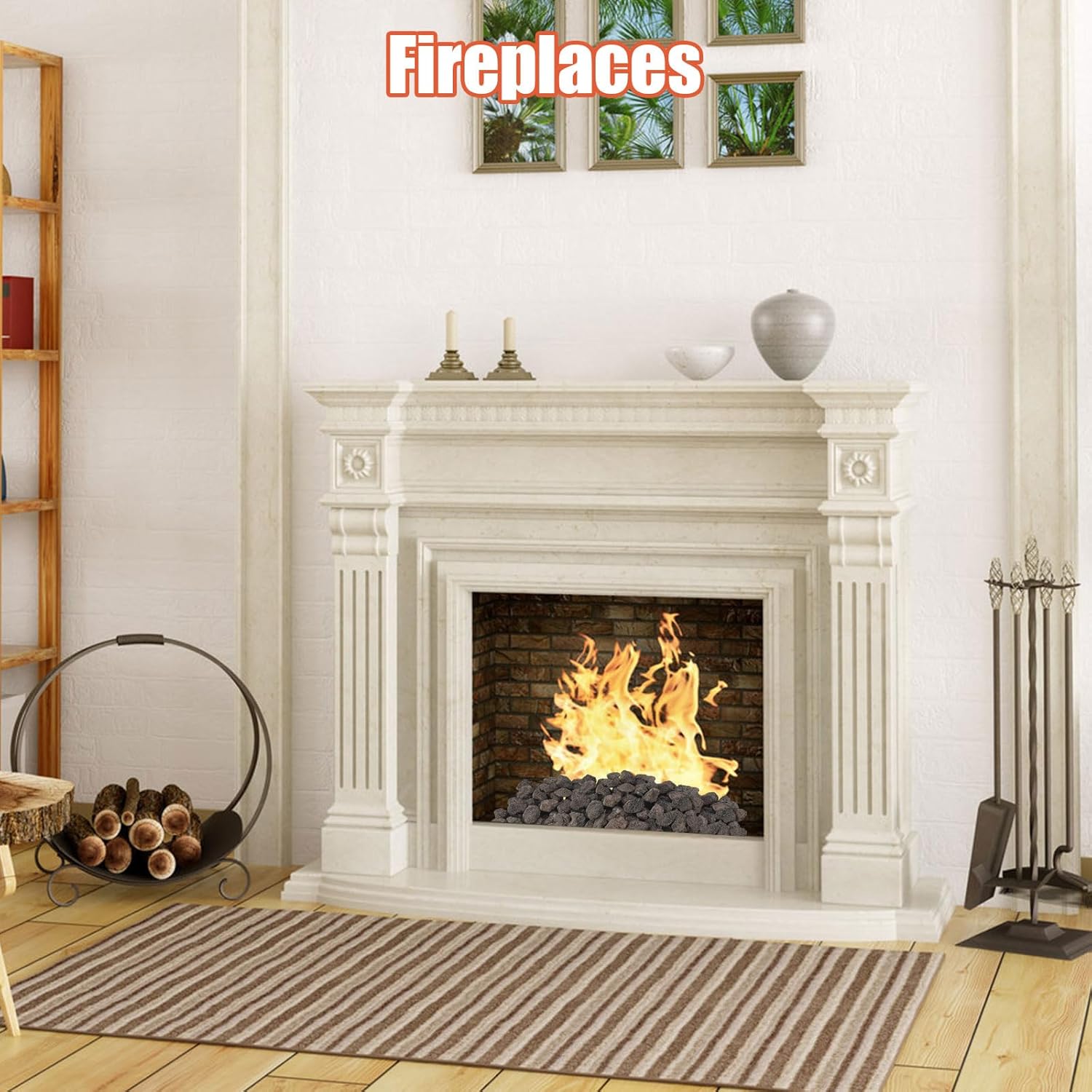 10 lbs Durable Black Lava Stones for Indoor Gas Fireplaces, Fire Pits, and Fire Pit Tables, Gas Fireplace Rocks, 0.8-1.2 Inch Fire Pit Stones for Outdoor Grills and Landscaping