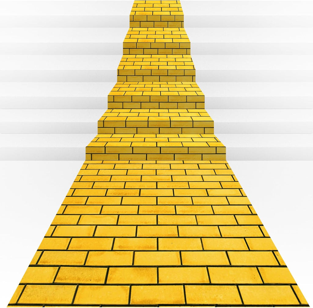 1 Pcs 4.5 x 9 Feet Yellow Brick Road Floor Runner for Wizard Oz Party Decorations,Large Disposable Brick Stone Wall Backdrop Tablecloth for Halloween Princess Cosplay Medieval Castle Party Supplies