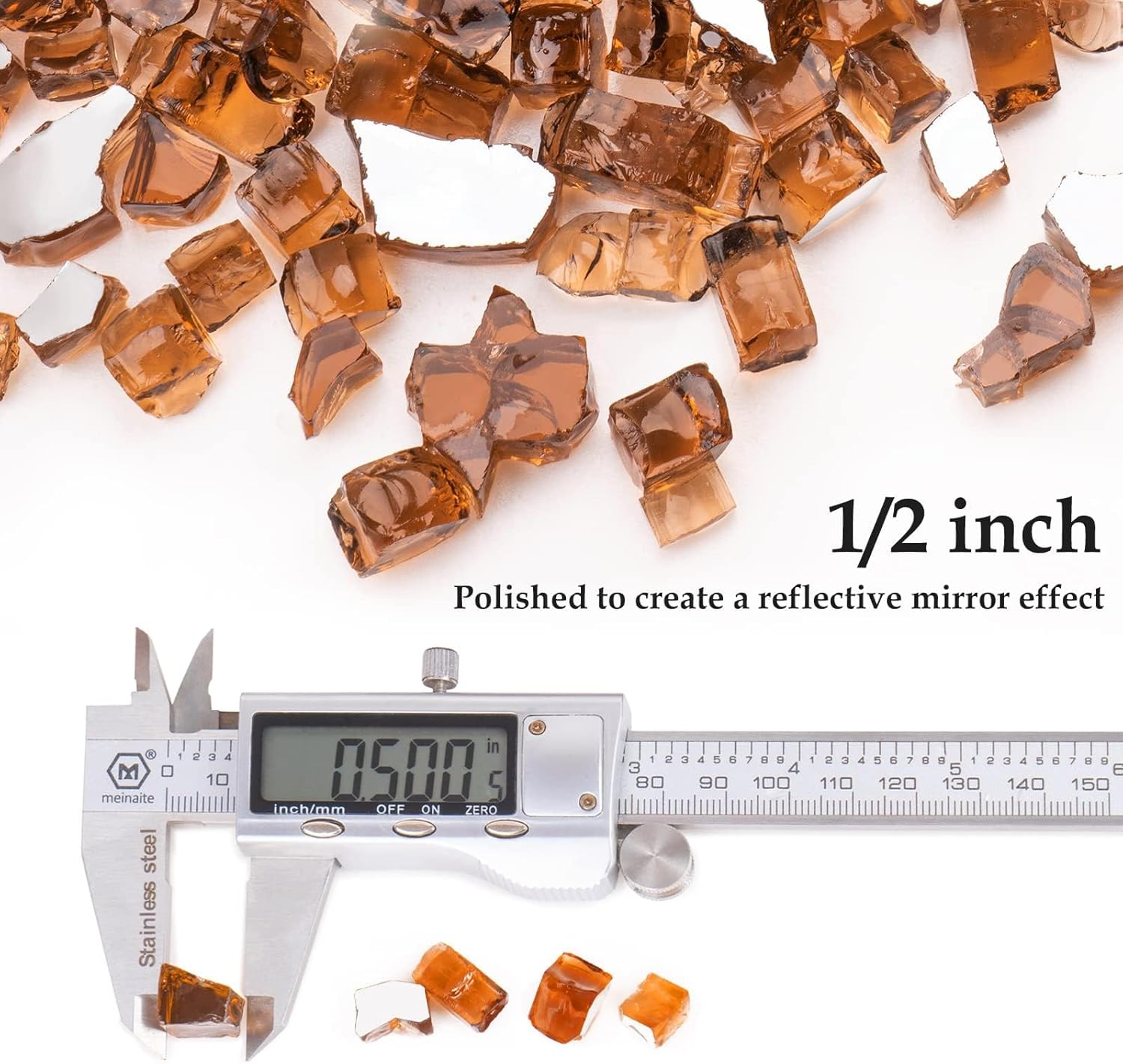 10 lbs Fire Glass for Propane Fire Pit, 1/2 Inch Fire Pit Glass Rocks for Gas Fireplace, Reflective Glass Rocks for Fire Pit Table, Copper