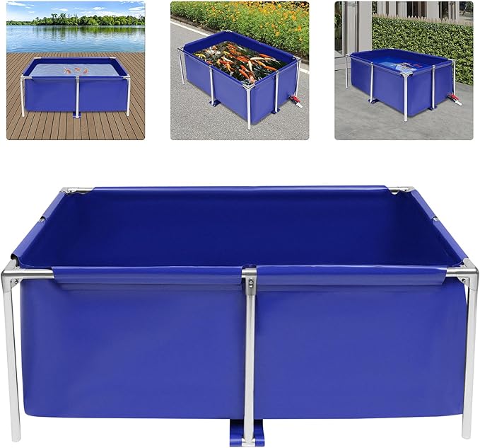 Modern Blue Cube Canvas Fish Pond Aquarium, Paint Koi Keeping Pond, Indoor Outdoor Fish Tank, Temporary Ornamental Canvas Fish Pond