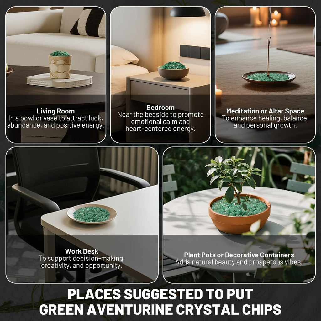 1.1lb Natural Crushed Green Aventurine Quartz Crystal Tumbled Chips-Green Aventurine Healing Crystals Chips Bulk, Crushed Crystal Gemstones for Crafts, Beautiful Package for Gift