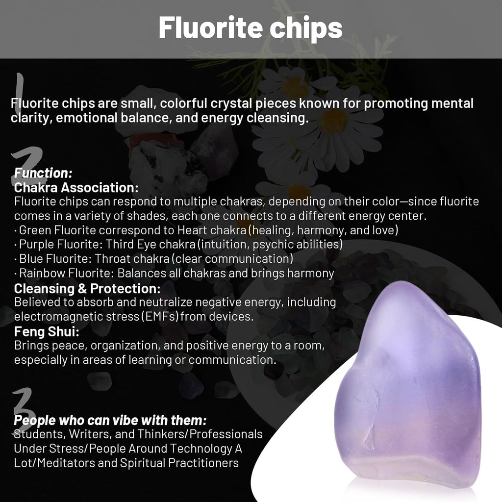 1.1lb Natural Crushed Fluorite Crystal Tumbled Chips-Healing Crystals Chips Bulk, Crushed Crystal Gemstones for Crafts, Beautiful Package for Gift (Fluorite)