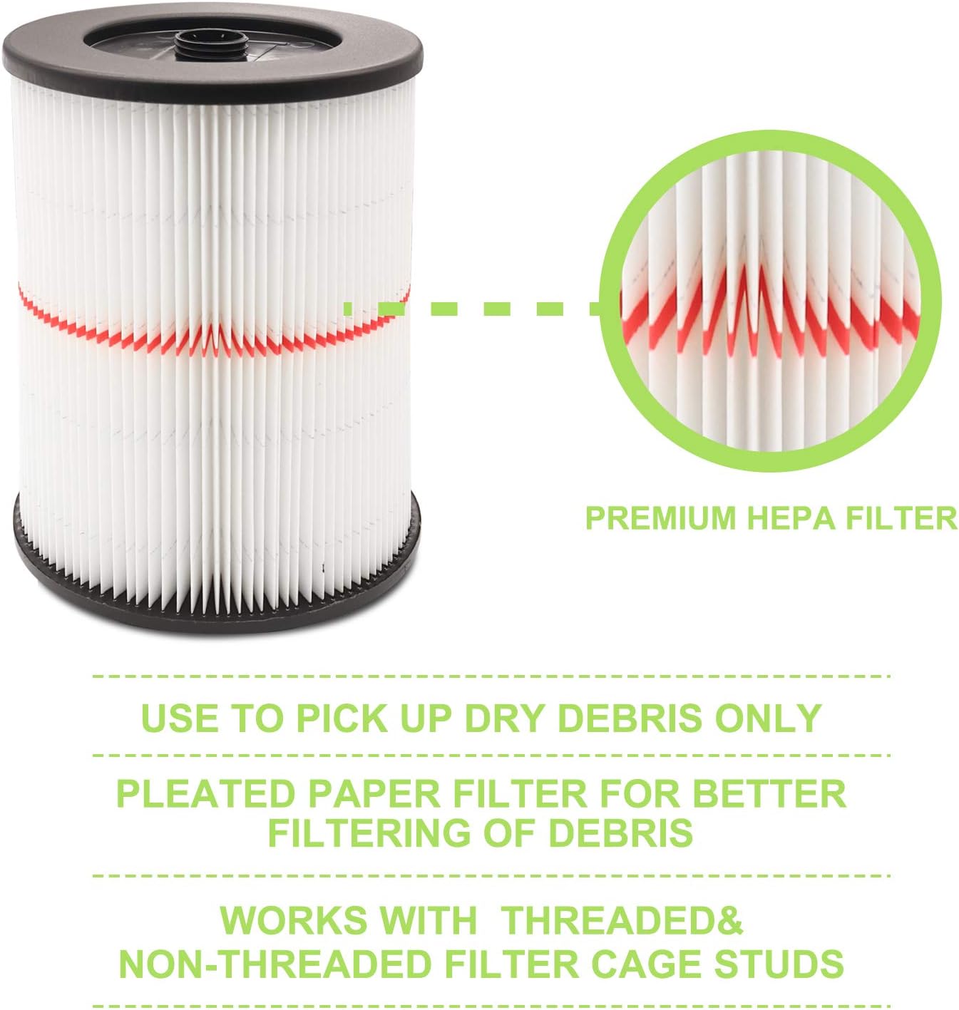 1 Pack 9-17816 Filter for Craftsman Shop Vac Filter Wet/Dry Cartridge Filter Replacement fit 5/6/8/12/16/32 Gallon & Larger Vacuum Cleaner