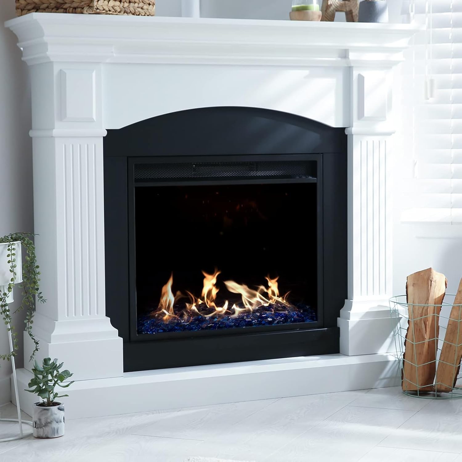 10 lbs Fire Glass for Propane Fire Pit, 1/2 Inch Fire Pit Glass Rocks for Gas Fireplace, Reflective Glass Rocks for Fire Pit Table, Cobalt Blue