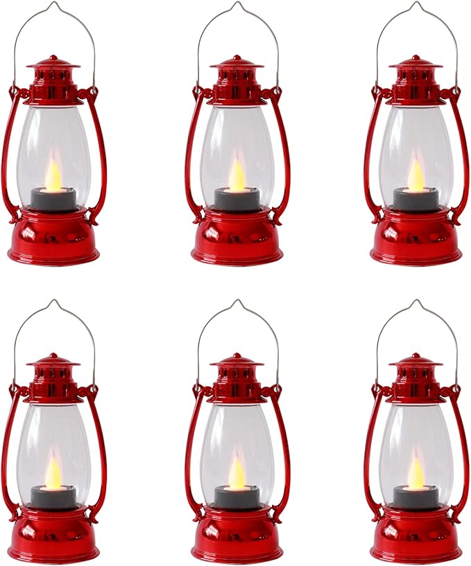 (6 Pcs-5.1in) Mini Red Lanterns for Christmas Decor, Lightweight Portable Small LED Lanterns Decorative Indoor & Outdoor Hanging Ornaments for Weddings Party Halloween Classroom Decorations