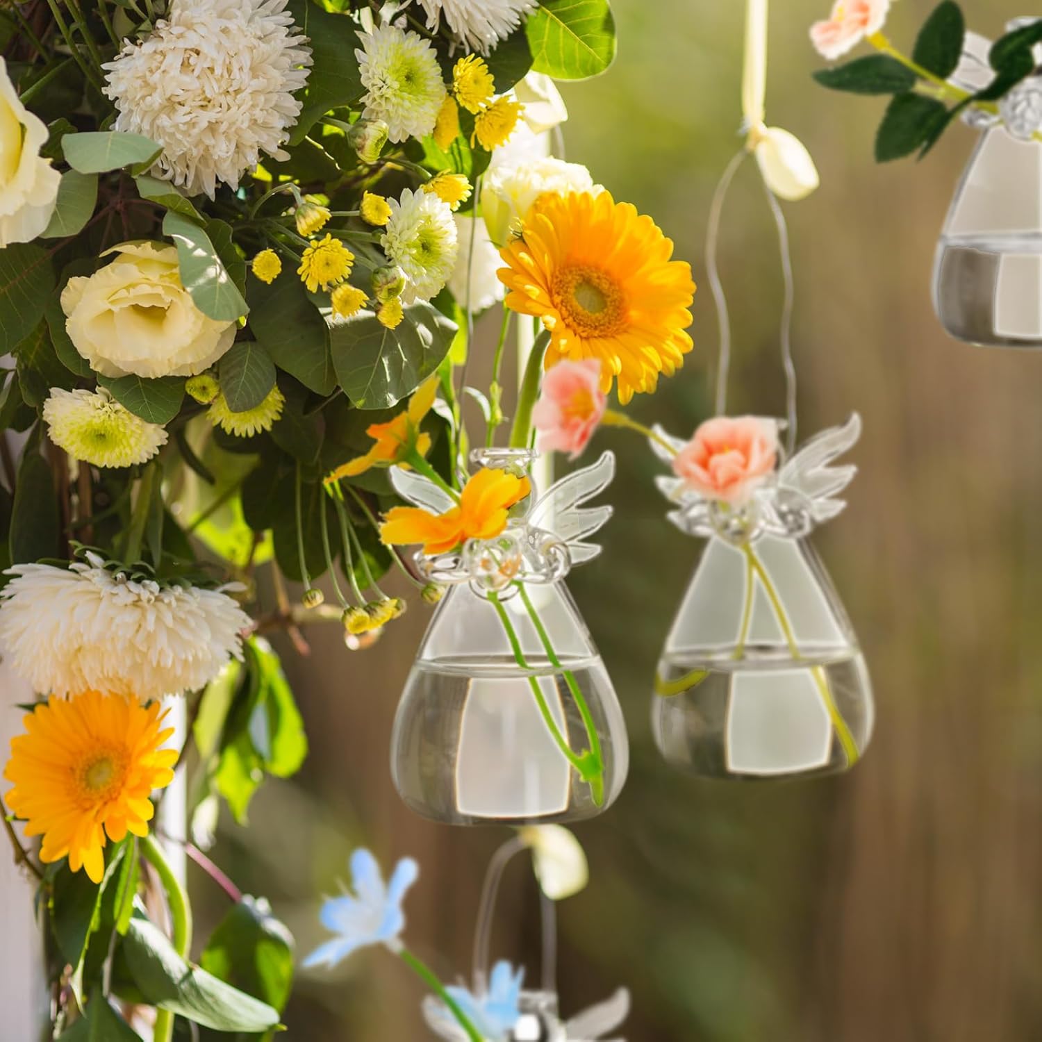 10 Pcs Angel Design Glass Vases Bulk Clear Guardian Angel Flower Vase Angel Centerpieces for Tables Plant Terrarium Container Wedding Decor Garden Ornaments Hanging Planter for Buds Greenery