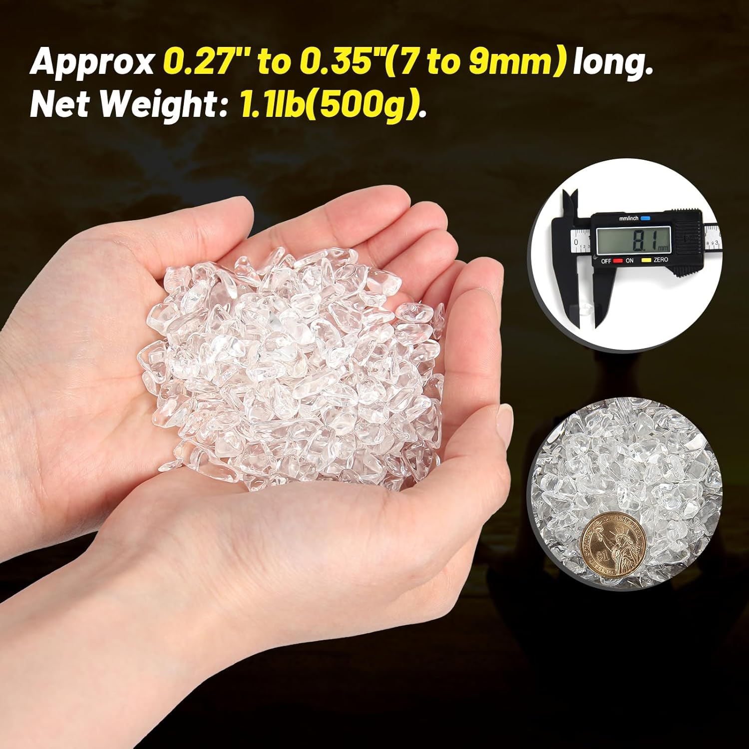 1.1lb Natural Crushed Clear Quartz Crystal Tumbled Chips-Healing Crystals Chips Bulk, Crushed Crystal Gemstones for Crafts, Beautiful Package for Gift (Clear Quartz)