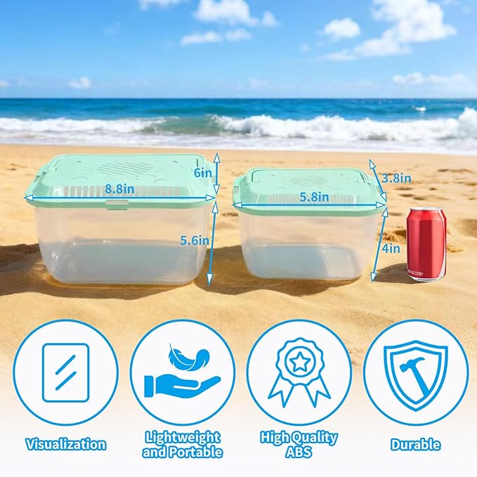 4 Pack Transparent Plastic Terrariums Carrier Cage with Handle, Fish Transport Container, Portable Tank for Hermit Crab, Fish and Other Sea Creature or Insect (2 Large + 2 Small)